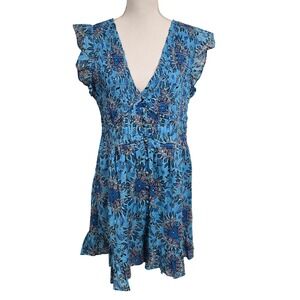 Anthrppologie The Peregrine Floral Mini Dress Blue Summer Women's Size M
